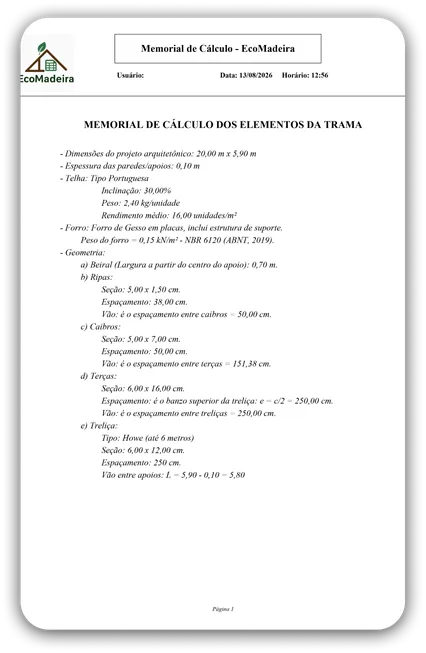 Memorial de cálculo gerado pelo EcoMadeira